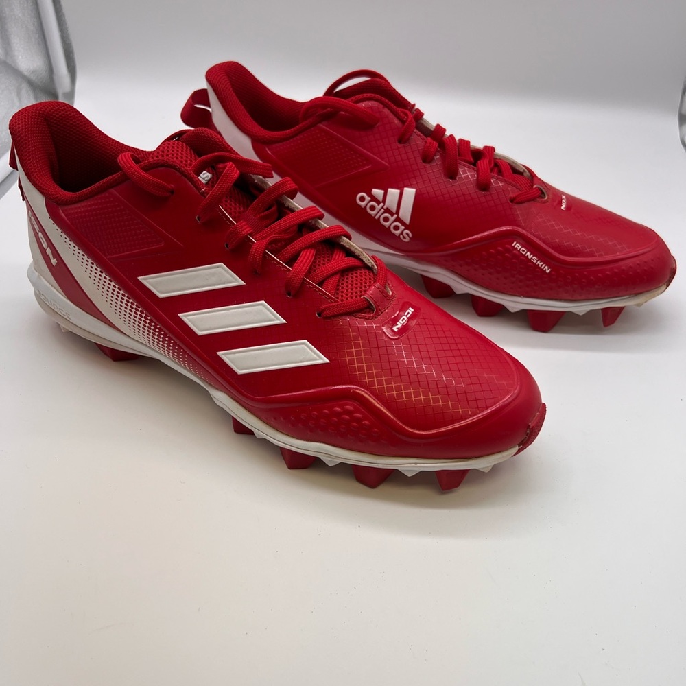 Adidas Men's Red and White Baseball Cleats